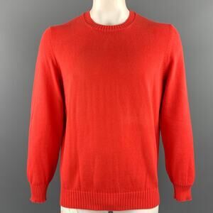 BRUNELLO CUCINELLI Size 44 Orange Knitted Cotton Crew-Neck Pullover